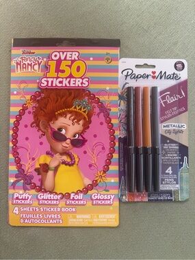 🌞 4/$20 - Fancy Nancy 150+ Sticker Book & Paper Mate 4 Metallic Felt Tip Pens